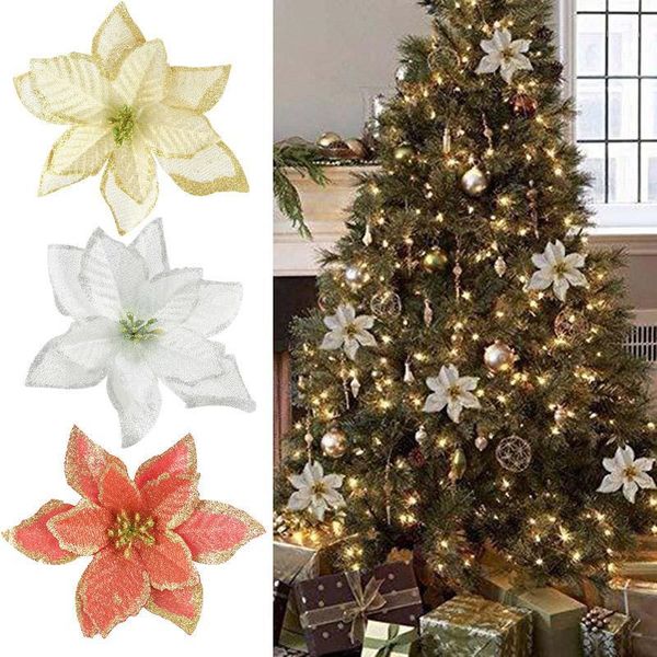 

10pcs 12cm glitter artificial flower christmas wreath decoration poinsettia fake flower for wedding party diy xmas tree ornament1