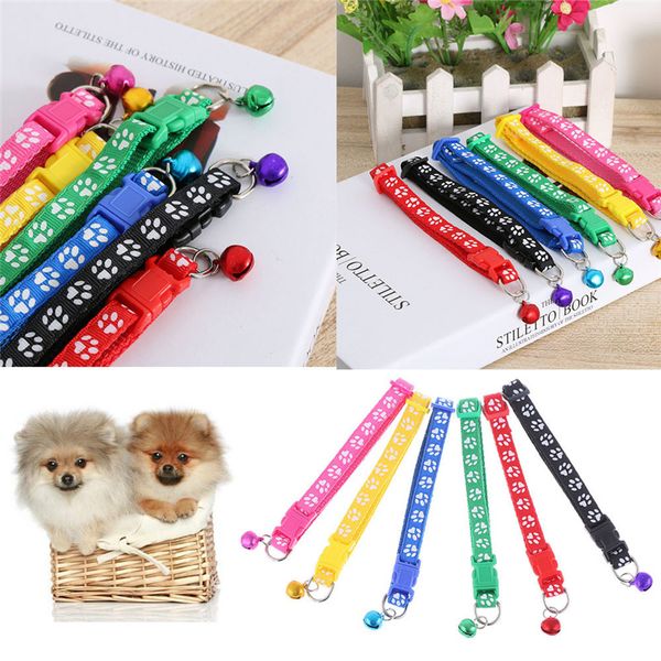 

puppy with cat collar, cat necklace and paw print, adjustable collar cat and puppy, 12 color selection, bell positioning