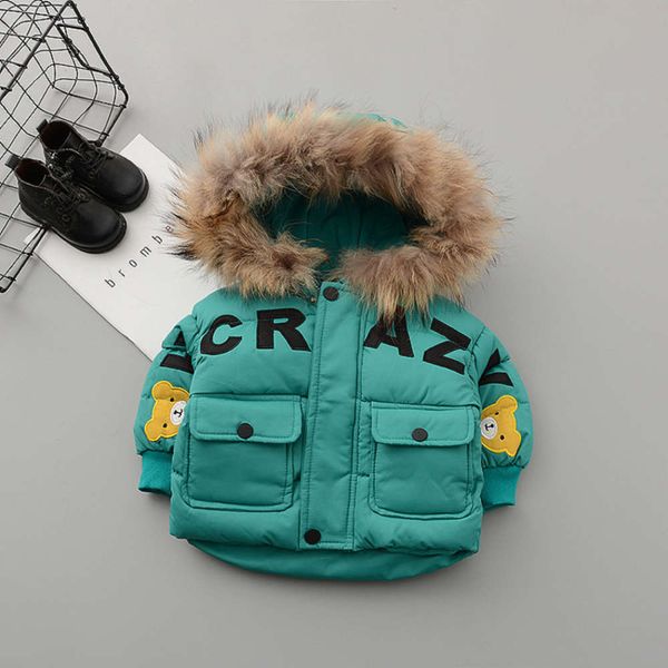 

winter new korean cartoon embroidered letter bear cotton padded clothes for boys and girls, Black