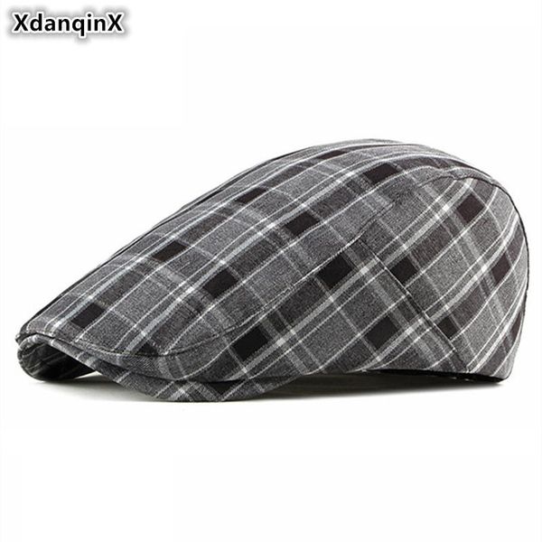 

xdanqinx british fashion men's beret adjustable head circumference size youth hat casual sunscreen women's literary tongue cap, Blue;gray