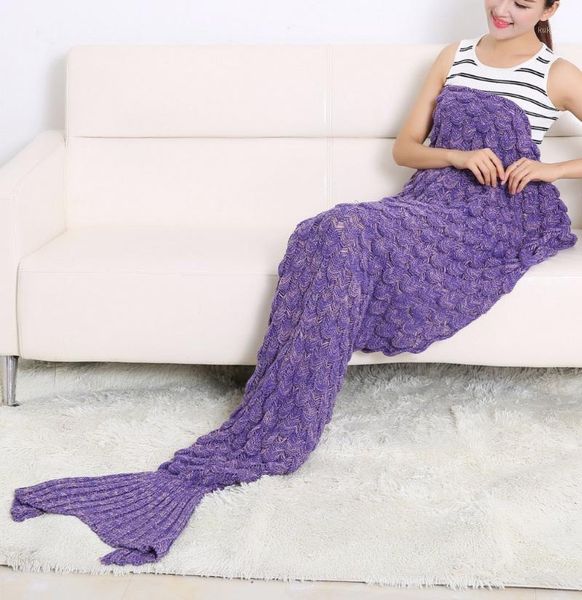 

super soft knitted tail blanket handmade crochet yarn sofa warm wrap sleeping bag purple 180x90cm1 blankets