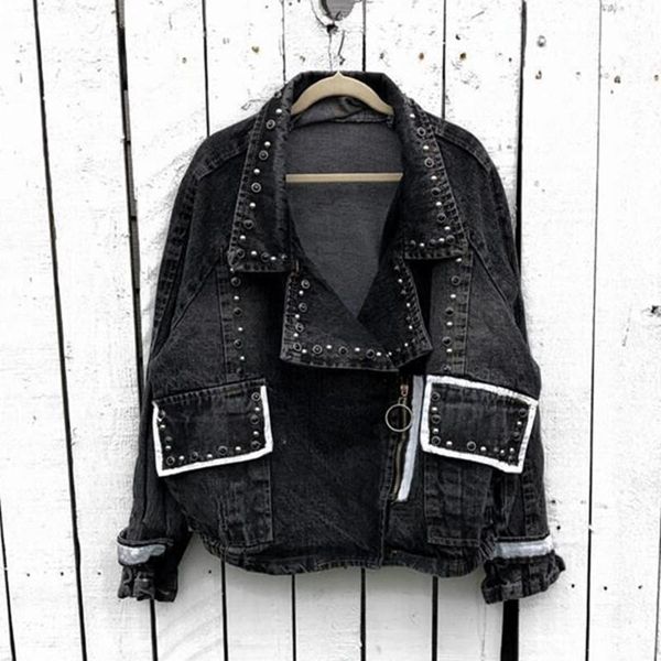 

fashion batwing sleeves black denim jackets women long sleeve vintage jean jacket street style denim loose spring coats1, Black;brown