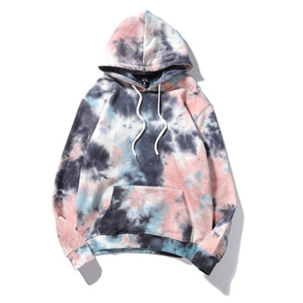 

ladies tie dye hoodies fashion trend multicolor long sleeve plus velvet hooded designer autumn female loose casual pullover sweatshirts, Black