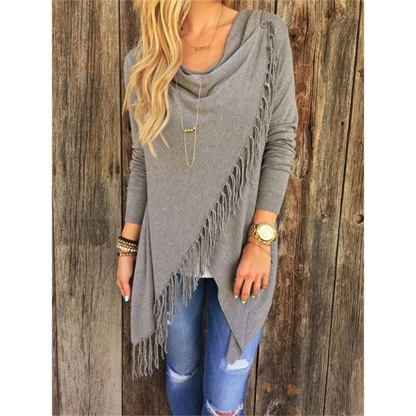 

xs-3xl autumn elegant tassel solid women turtleneck long sleeved coat slim casual t-shirt classic mid length slash tees 220315, White