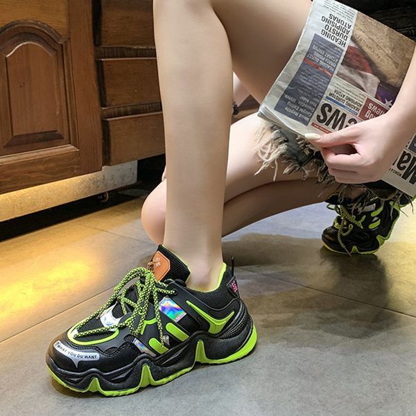 

2021 the new autumn woman fashions platform breathable stilettos breathe-in-the-outdoor female trainers lace up to women's sports shoes, Black