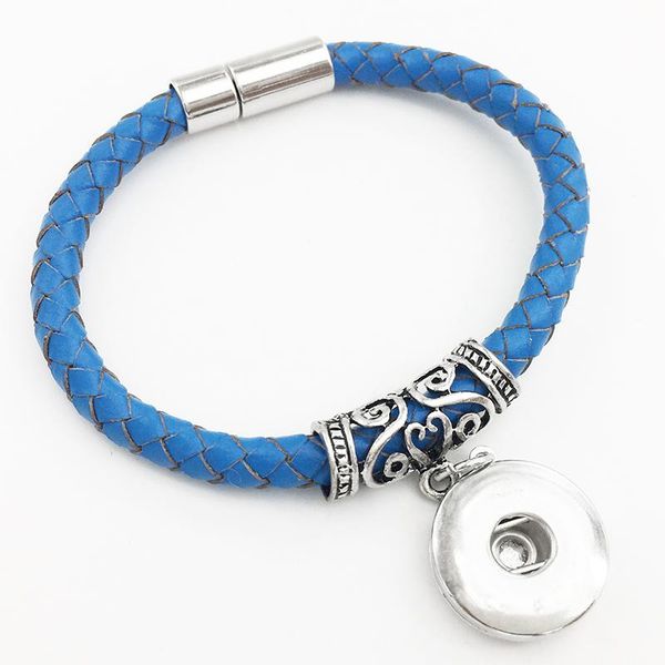 

charm bracelets weaving 18mm genuine leather snap button jewelry bracelet ty575 women vintage, Golden;silver