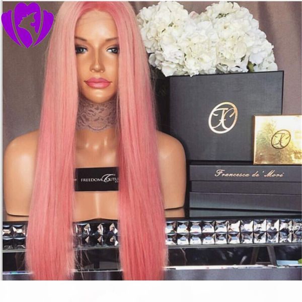 

high density heat resistant synthetic lace front straight wigs for women ombre pink glueless cosplay natural hair wig, Black