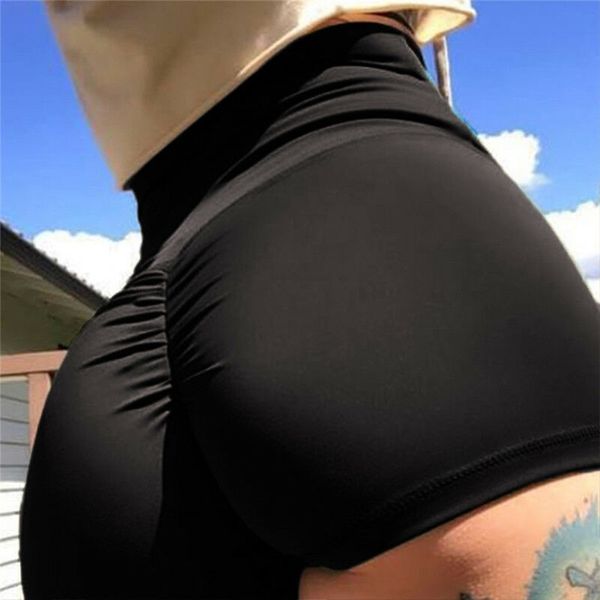 

womens thermal underwearwomen casual solid elastic high waist push up fitness short leggings running gym stretch sport short pants, Black;pink