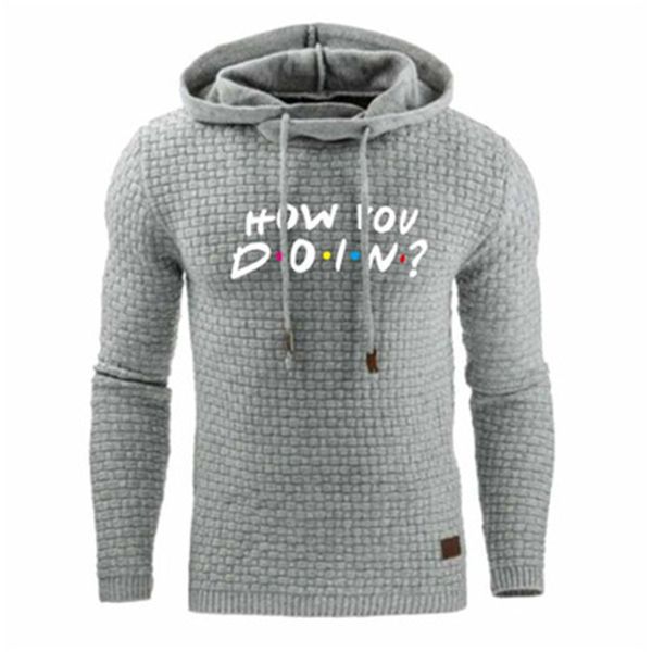 

how you doin men hoodies fashion letter pattern pullovers hoodies casual natural color long sleeve hoodies mens hoodie, Black