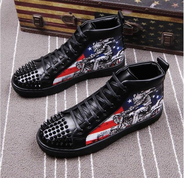 

fashion men high british style rrivet shoes men causal luxury shoes red black bottom rubber for male 2020