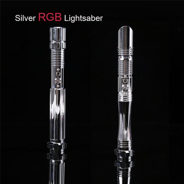 

cieltan silver lightsaber electroplating heavy dueling rgb 82cm 1inch blade 6 sets soundfonts volume adjustment saber laser toys q0113