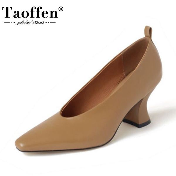 

taoffen real leather new arrival women pumps shallow pointed toe high heel shoes women party office spring pumps size 34-39 1007, Black;white