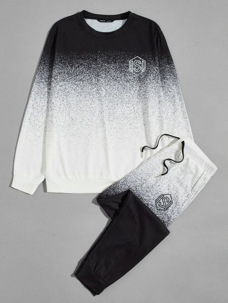 

men letter graphic ombre pullover & drawstring waist joggers set l5md#, Gray