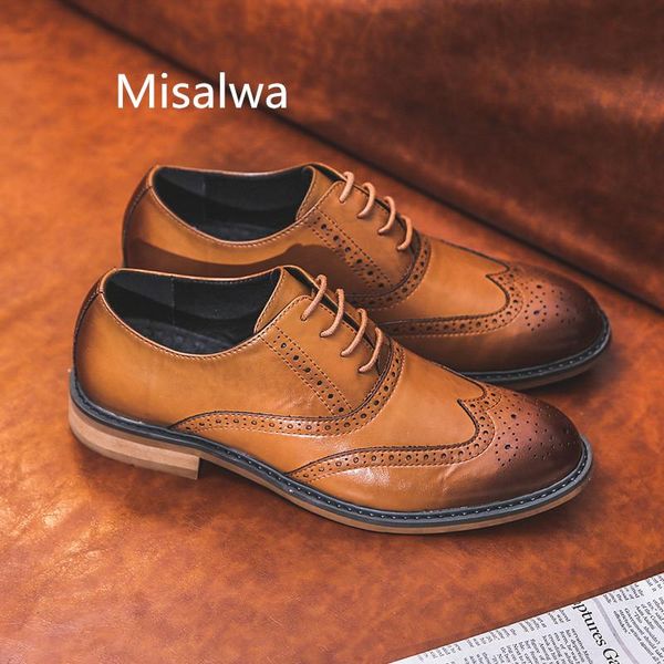 

misalwa men's brogue perforated shoes classic handmade wedding elegant oxfords shoes new low middle derby heel pointed, Black