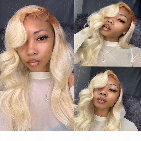 

popular body wave 613 blonde lace front wigs full lace human hair wigs with baby hair for black women bleached knots ing, Black;brown