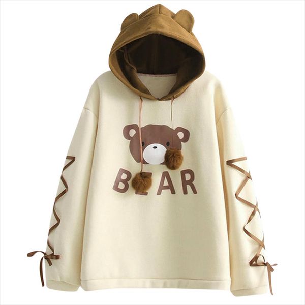 

new harajuku bear kawaii hoodie sweatshirt ribbon hair coat fleece overcoat with ears harajuku cute jackets christmas e2, Black