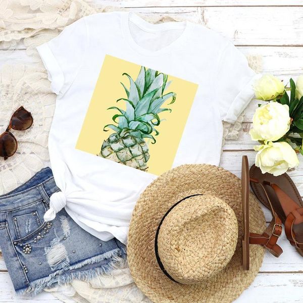 

women graphic printing fruit beach pineapple cartoon 90s girl lady clothing female tees print t shirt womens t-shirt, White
