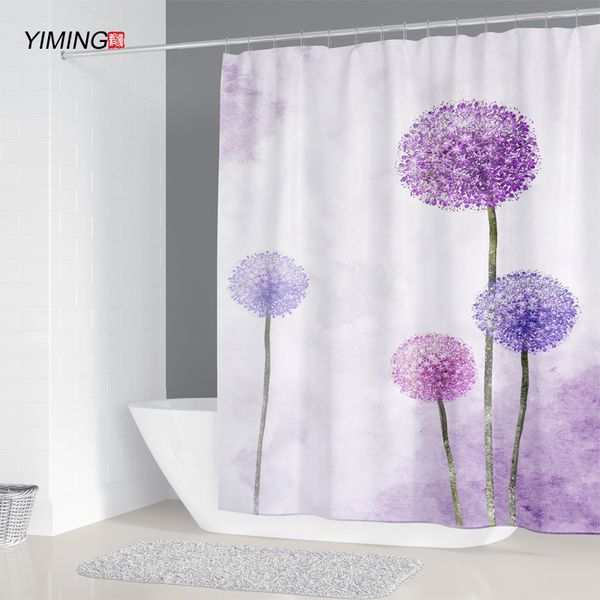 

bathroom waterproof shower curtain 3d simple purple dandelion flower printing polyester home decoration curtain with hook