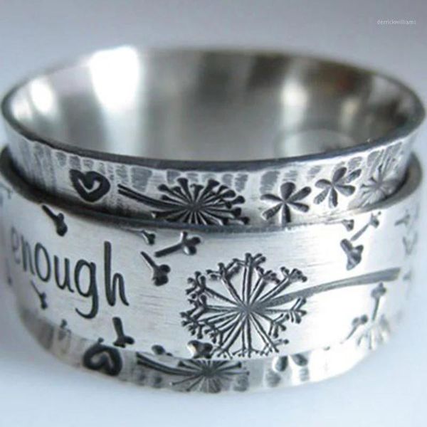 

vintage silver color engraved dandelion wide ring lettering i am enough inspiration rings for men women punk party jewelry z1581, Golden;silver