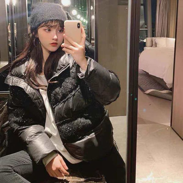 

women jacket down parkas coat winter style sequins shiny jackets pocket outsize lady warm coats white and black asain size s-l