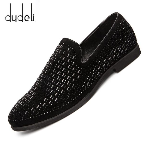 

dress shoes luxury rhinestone men loafers handmade leather pointed toe wedding fashion casual oxford men's party flats, Black