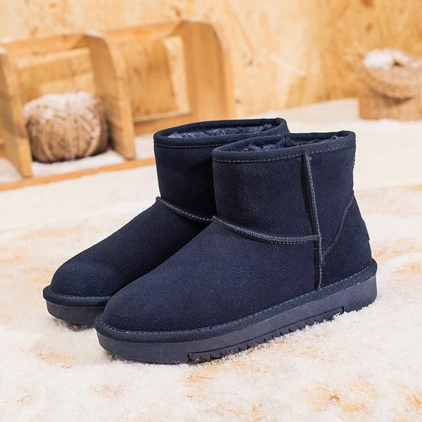 

qzyerai snow boots 100% genuine cowhide leather ankle women boots warm winter woman blue shoes large size 34-44, Black