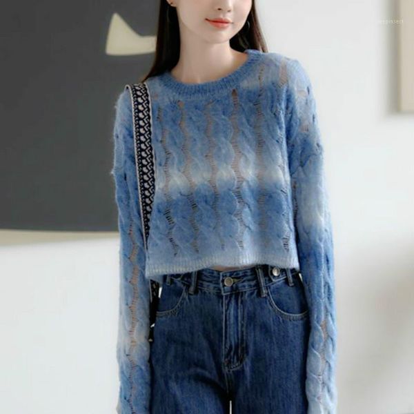 

knitted bule pullove autumn female thin kawaii crop sweet korean sweater fall 2020 women clothing1, White