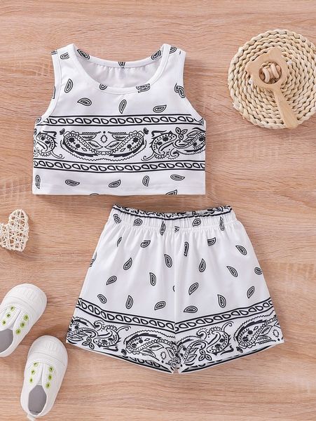 

baby paisley print tank & shorts she, White