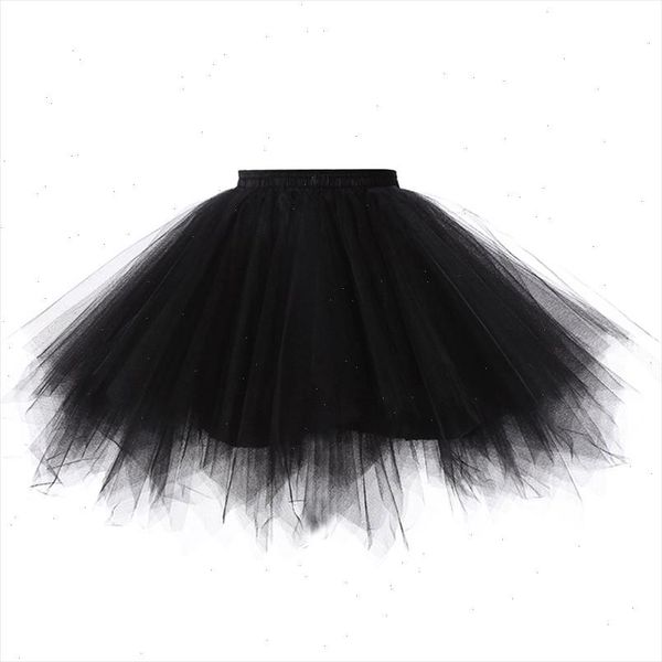 

2021 princess midi fairy tulle skirt pleated dance tutu skirts womens lolita petticoat jupe femme party puffy skirts adult, Black