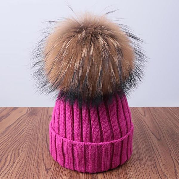 

fashion warm women's hat pompoms fur winter hat beanie for women knitted thicken hats real fur winter beanies gorras wholesale, Blue;gray