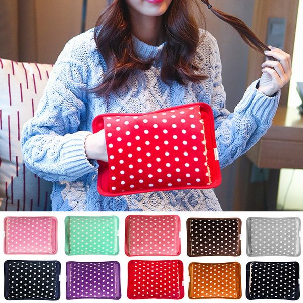 

2021water bottle electric rechargeable heat water bag polka dot hand warmer velvet water bag eu/us plug 10 colors