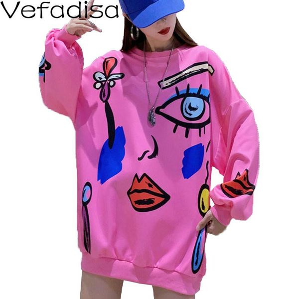 

vefadisa plus size hand painted character print women sweatshirt 2020 autumn o-neck pullovers coat women sweatshirt qyf3301, Black