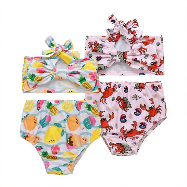 

baby girls swimming suit summer 2021 kids boutique clothing 0-3t little girls bow swim wear two pieces set, Blue