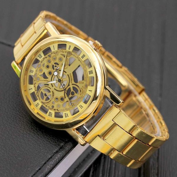 

watch alloy quartz straight gift hollow watch fashion korean imitation mechanical watch, Slivery;brown