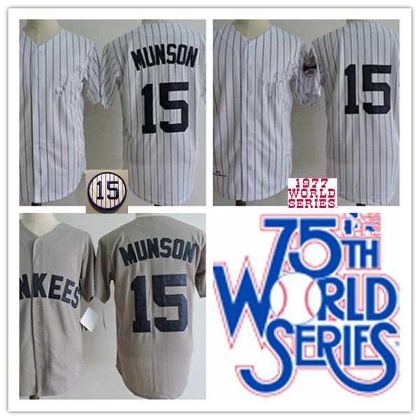

mens thurman munson jersey stitched white grey 1977 1978 patch #15 thurman munson jersey s-3xl, Black