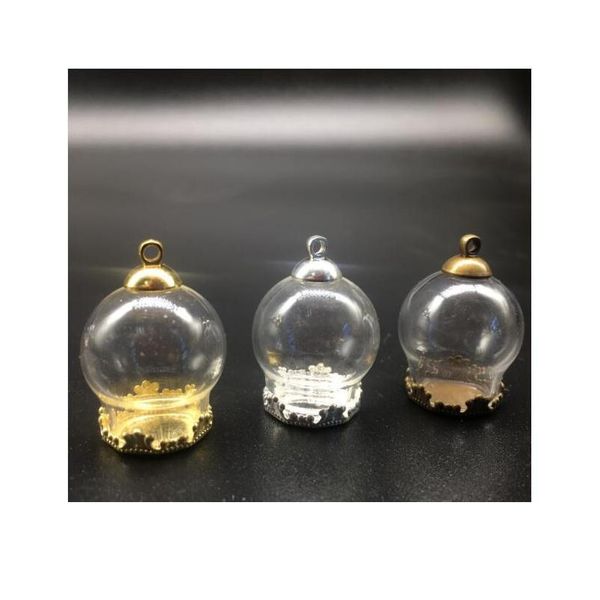 

50set 20*15mm glass globes with metal copper setting base beads cap set vials pendant wishing glass bottle jewelry bbyypb, Black