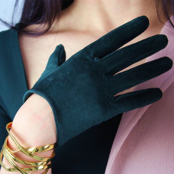

woman' short style 16cm suede matte gloves female dance party simulation leather women mittens jp16, Blue;gray