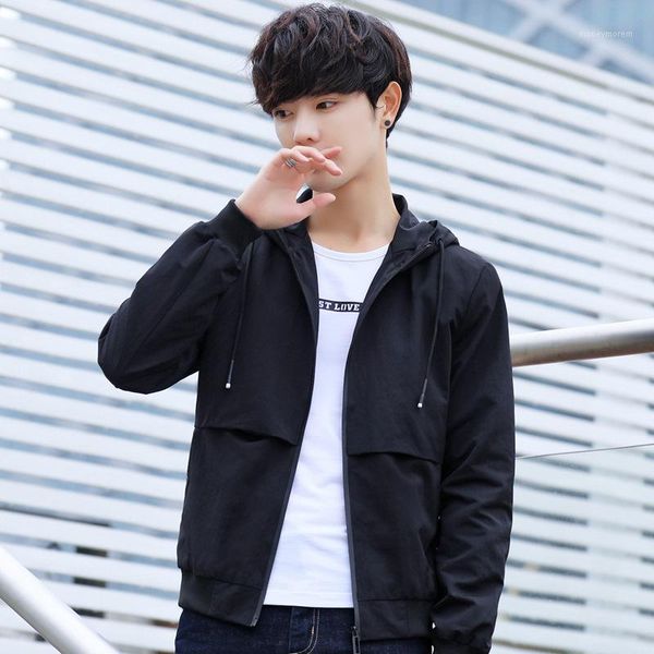

men's jackets 2021 spring korean version of the trend loose handsome jacket men's wild hooded student 1061, Black;brown