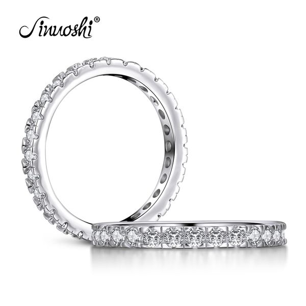 

ainuoshi 925 sterling silver full eternity band rings women engagement simulated diamond wedding silver bridal rings jewelry y200107, Slivery;golden