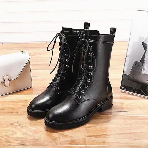 

2020 весной и осенью новый средний boots толстым дном толстый каблук dlack узелок британский стиль мартин сапоги элегантная мода, Black