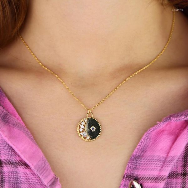 

geometric round disk pendant necklace gold filled engraved moon star starburst signet necklaces1, Silver