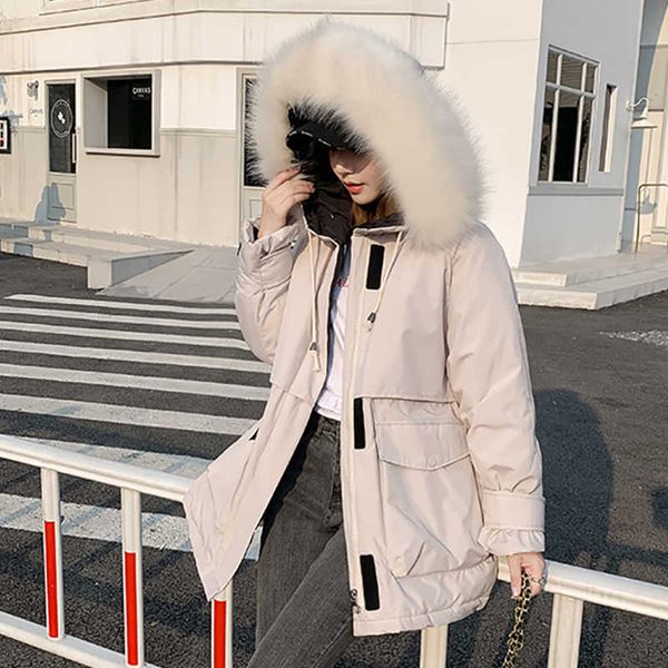 

plus size women winter long jacket oversized solid hooded female cold coat with fur collar casual thick women's parkas outwear, Black