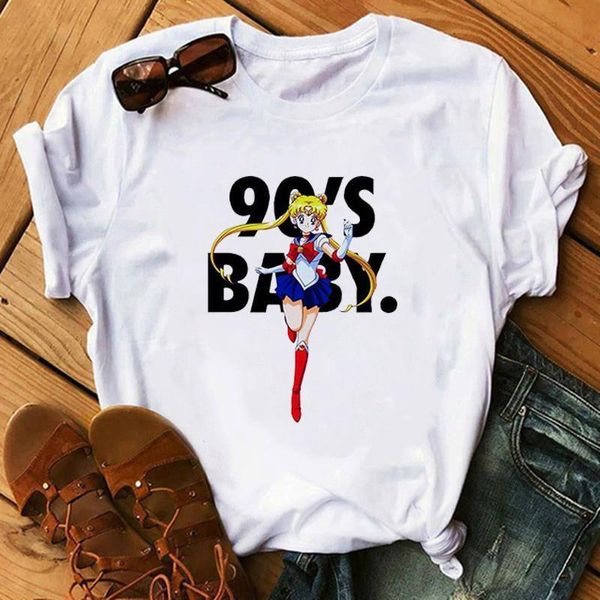 

sailor moon summer new fashion t shirt women harajuku fun ulzzang t-shirt girls tshirt cartoon cotton tees female, White