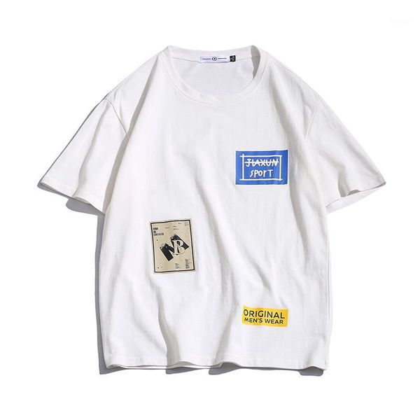 

streetwear cotton t-shirt men short sleeve printing mens t shirts 2020 summer new tee shirt homme1, White;black