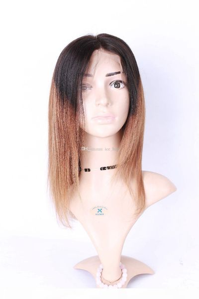 

ombre 1b 30 lace front human hair wigs with baby hair brazilian remy hair bob wigs pre-plucked hairline, Black;brown