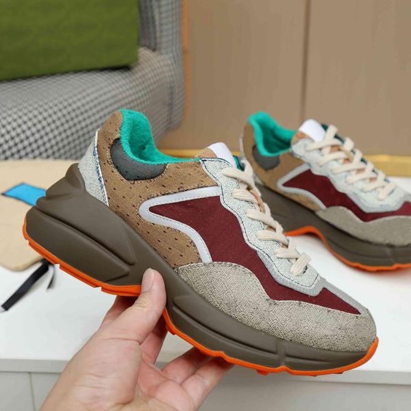 

design rhyton sneakers beige men trainers vintage luxury chaussures ladies shoes designer with box, Black