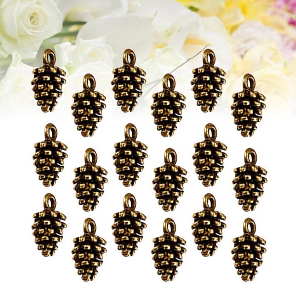 

50pcs christmas pine cone alloy small pendant nature nuts charm for diy jewelry making accessories (antique silver