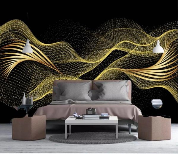

custom 3d wallpaper mural modern creative light luxury golden leaf line stereo living room bedroom luxury decor background wall
