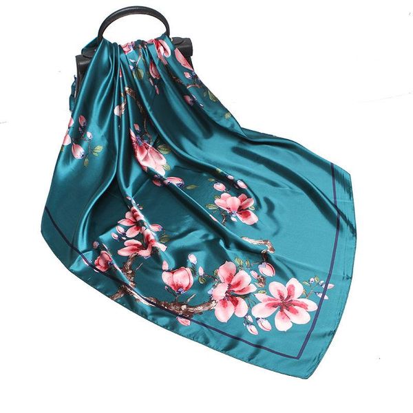 

scarves 2021 wintersweet floral women silk scarf large square female bandana fashion handkerchief ladies hijab kerchief, Blue;gray