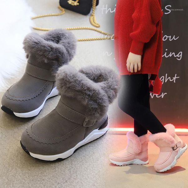 

boots selling children shoes 2021 winter plush warm boys fashion leather soft fleece antislip girls boots1, Black